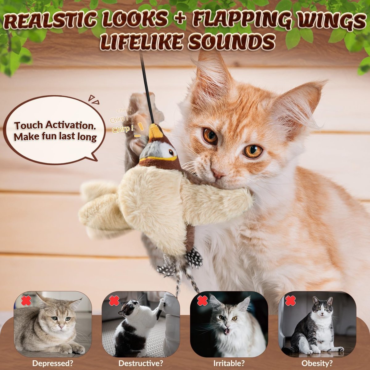 🔥 Dernier jour - 49 % de rabais - 🐾Jouet interactif pour chat avec oiseau gazouillant