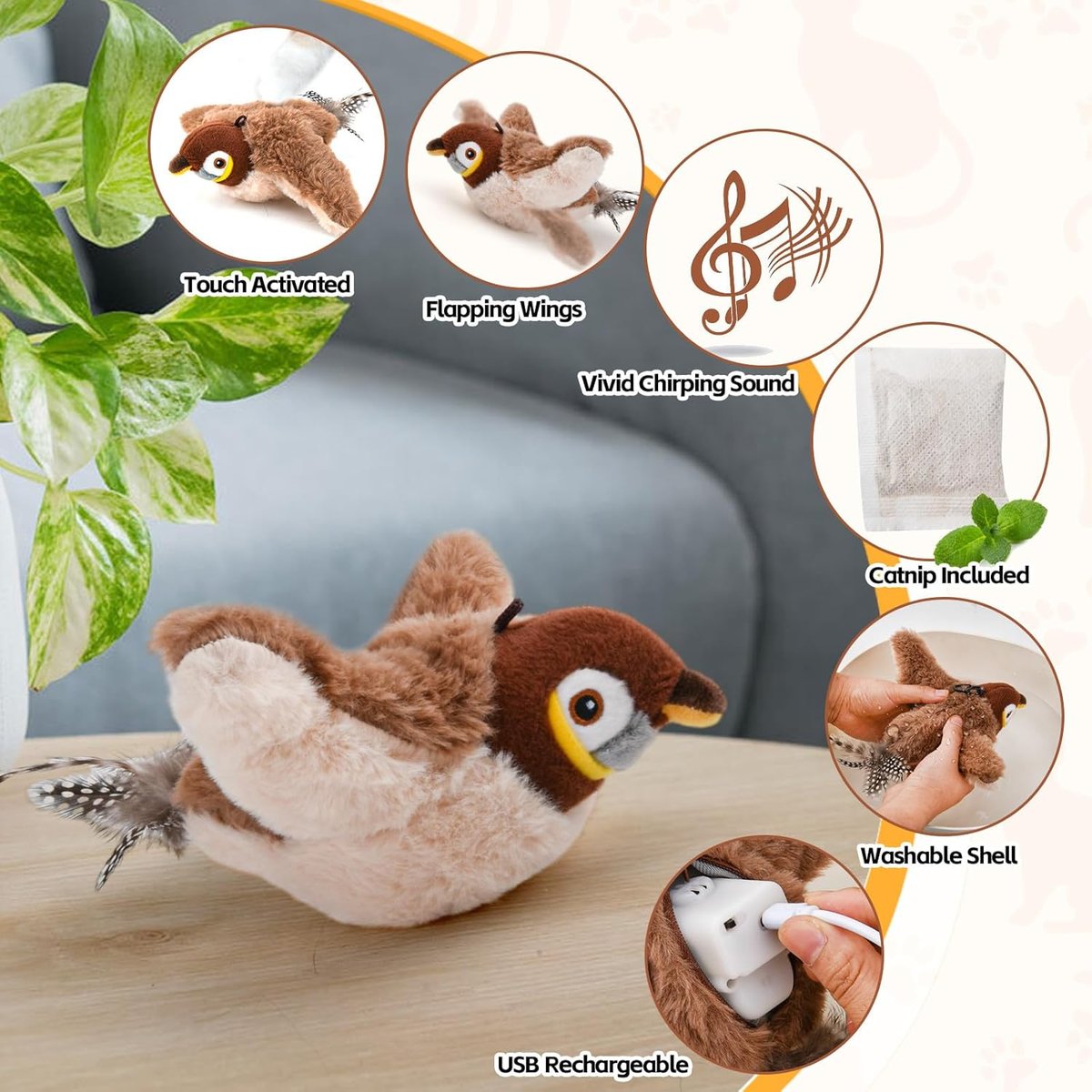 🔥 Dernier jour - 49 % de rabais - 🐾Jouet interactif pour chat avec oiseau gazouillant